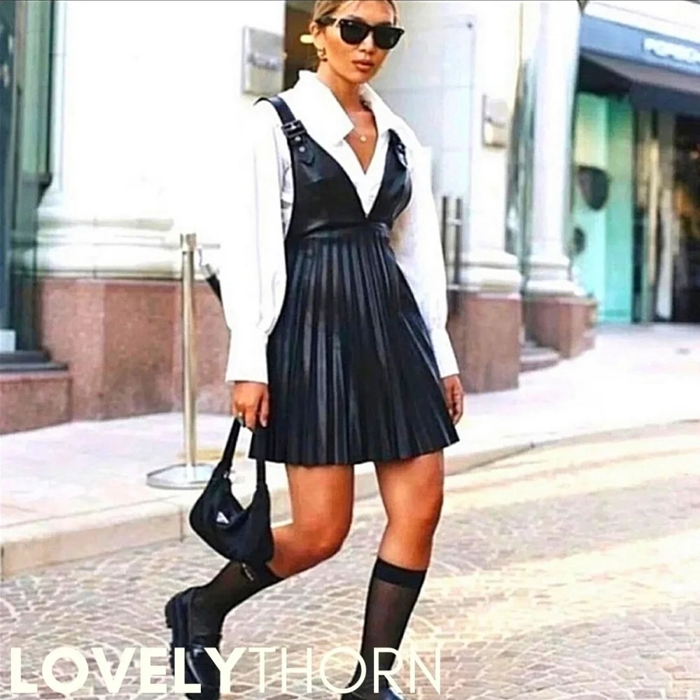 ZARA // ltd ed fashion blogger favorite pleated faux leather pinafore dress